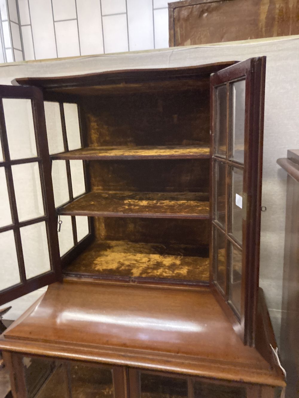 A late Edwardian mahogany china display cabinet, width 77cm depth 44cm height 170cm